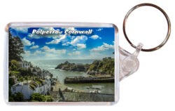 Polperro - Cornwall - Double Sided Large Keyring Key Fob Chain Ring 24E4