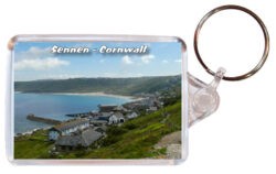 Sennen - Cornwall - Double Sided Large Keyring Key Fob Chain Ring 24E2