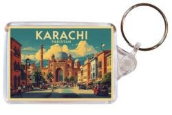 Karachi - Pakistan - Artistic Double Sided Large Keyring 26P1
