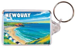 Newquay - Cornwall - Artistic Double Sided Large Keyring 26E1