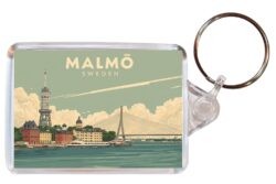 Malmo - Sweden - Artistic Double Sided Large Keyring 26S1