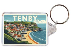 Tenby - Wales - Artistic Double Sided Large Keyring 26W1
